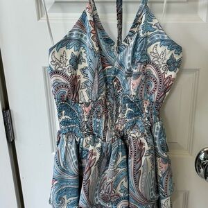 TCEC Paisley Halter Dress in Blue and Pink